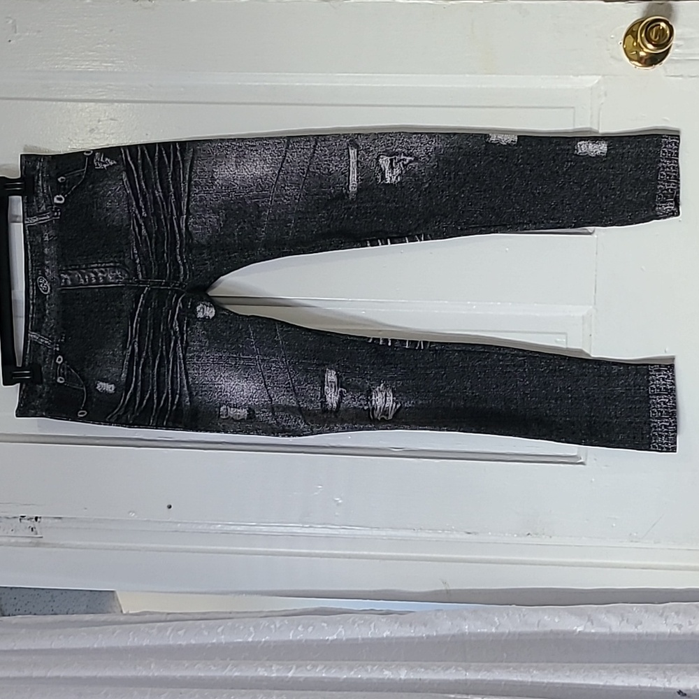 Black Distressed Moto Leggings - Women's Faux Denim Jeggings